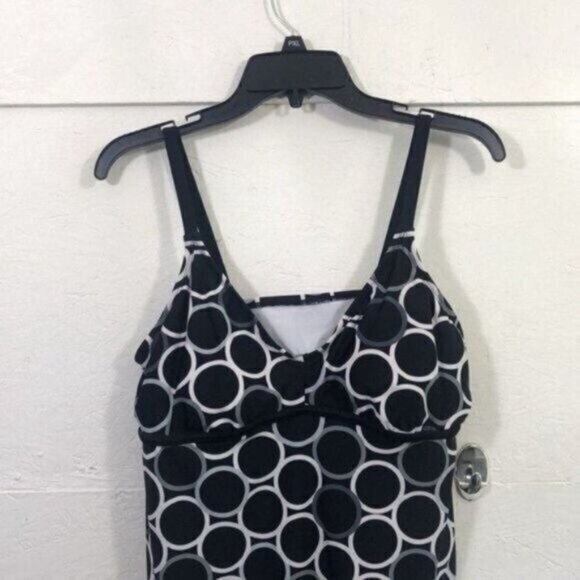 Black & White Circle Print Tankini Top Swimsuit Top - Picture 7 of 13